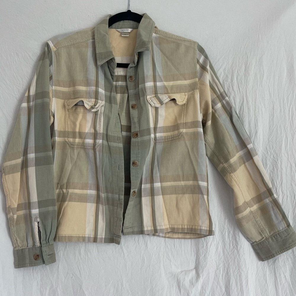 Christopher & Banks Green and Tan Corduroy Long Sleeve Button Down size Medium